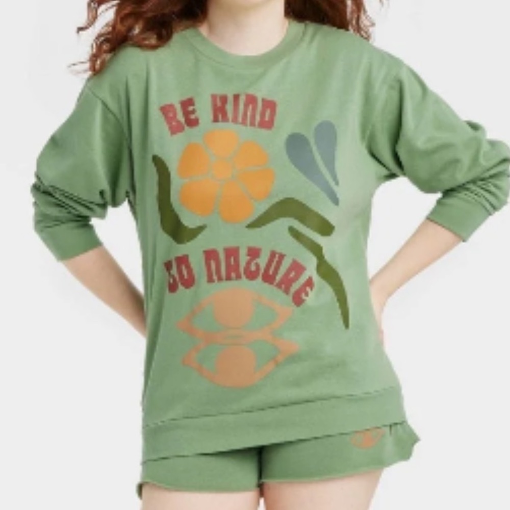 36 Desert Dreamer Sweatshirt Be Kind To Nature Graphic Green Women's Size SMALL - Picture 1 of 5